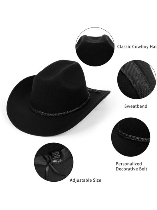 Womens 01-Black Western Cowboy and Cowgirl Fedoras Hat Belt Buckle (Size:Medium)